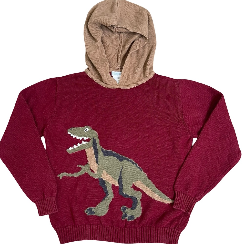 The‎ Company Store Kids Knit Sweater 10/12 Dinosaur Burgundy Hoodie 100% Cotton